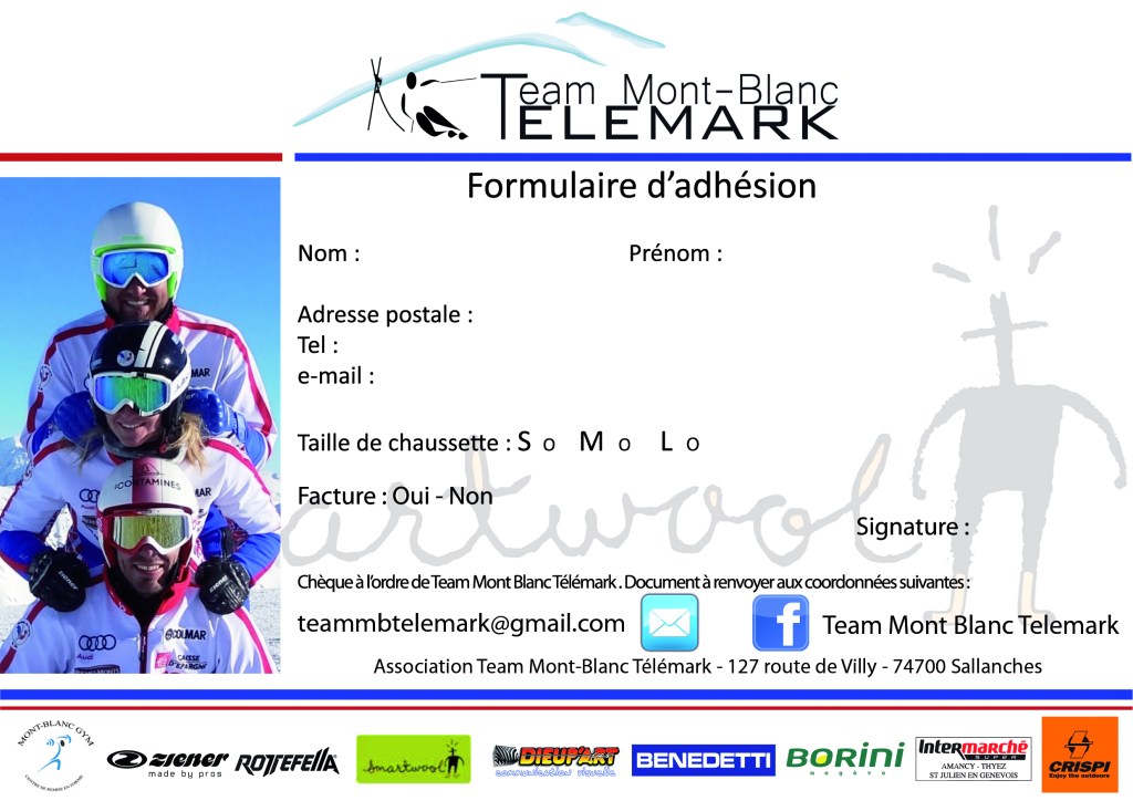 fiche adhésion Team Mont-Blanc telemark